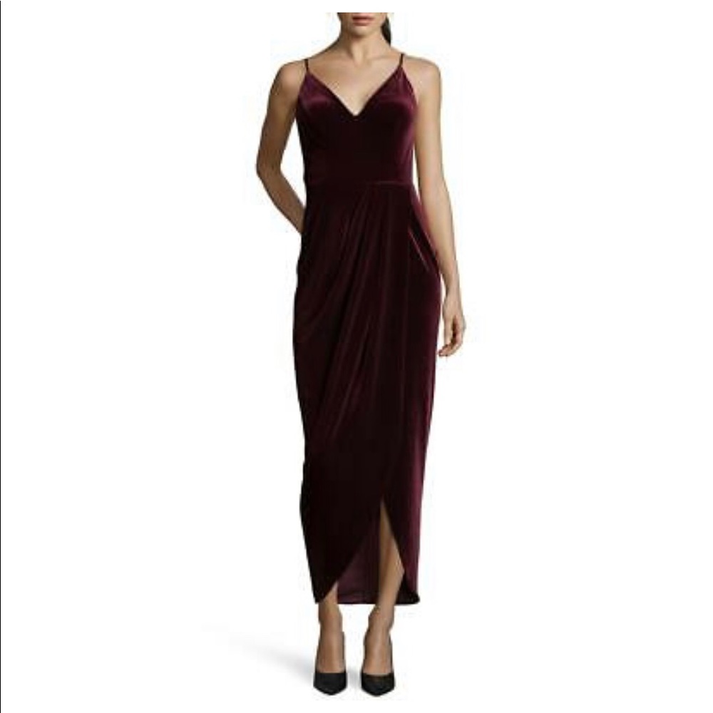 Xscape red velvet dress